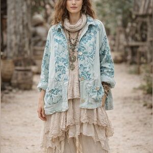 DEAR FRIENDS Cotton & Velvet Made In USA Lagenlook Bohemian Gypsie Jacket XL